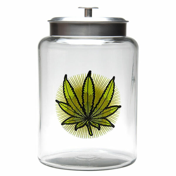 צנצנת זכוכית 2.5 גלון - עלה קנאביס | 2.5 Gallon Glass jar - Cannabis leaf